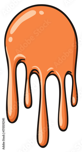 A vibrant orange gooey liquid drips and melts in a playful cartoon illustration