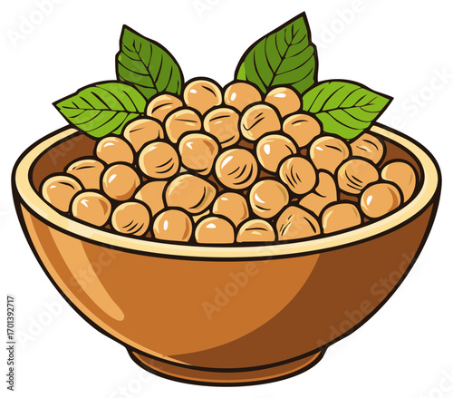 Illustration of a Bowl Full of Chickpeas Garnished with Green Leaves Healthy and Nutritious