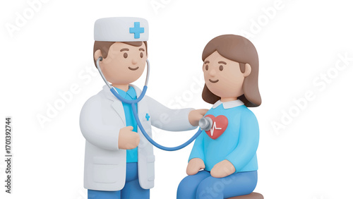 Doctor examining patient with stethoscope in clinic, ensuring health and wellbeing with care and expertise, symbolizing trust and medical assistance.