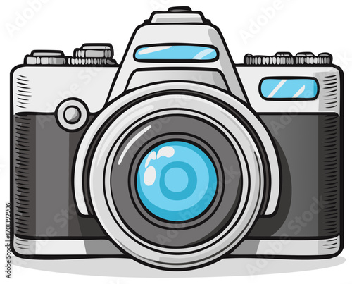 Modern Camera with Lens Photography Equipment Still Life Artwork Illustration