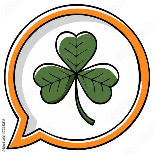 Green Clover Leaf Inside Speech Bubble With Orange Border