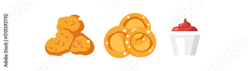 Fried chicken and onion rings with sauce