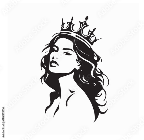 Elegant Beauty Queen Wearing Golden Crown Vector Isolated on White Background