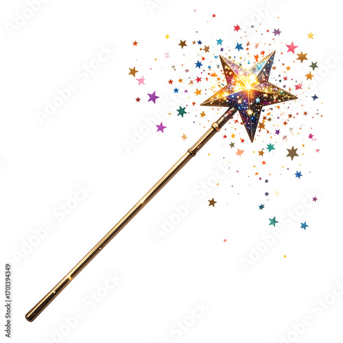 Magic Wand With Star And Colorful Confetti fantasy