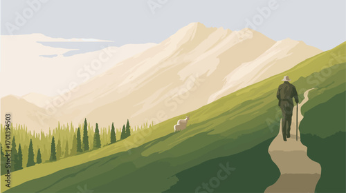 Man hiking in mountainous landscape