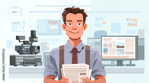 Man holding papers in office environment