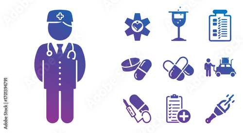 Doctor stands with medical equipment representing healthcare and medicine in a modern style, showing professionalism and care.