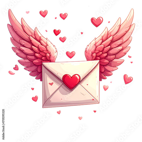 Pink Angel Wings Envelope with Hearts love