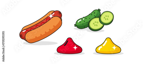 Hot dog and vegetables illustration
