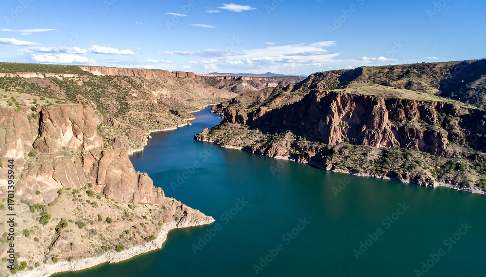 Obraz premium High-angle view of a winding river canyon