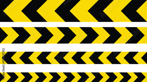 Caution tape warning vector illustration with hazard stripes. Ideal for safety signage, construction zones, restricted areas, or alert graphics in Graphic Design and editorial design. Seamless barrier