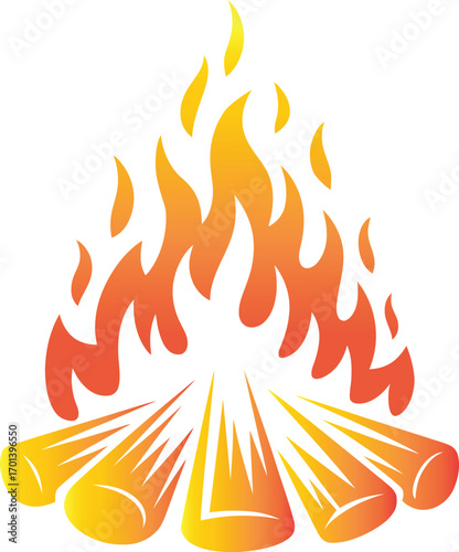 Gradient Campfire Icon with Warm Flames and Wood Logs Vector