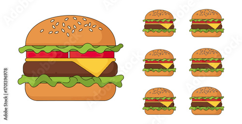 Multiple hamburger illustrations