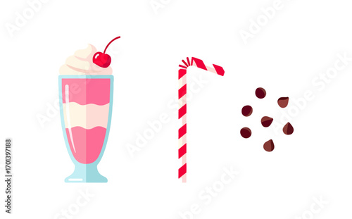 Pink drink with straw and chocolate chips