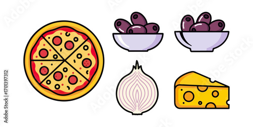 Pizza ingredients flat design illustration