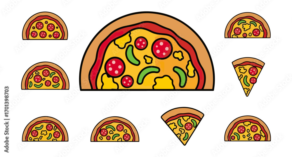 Naklejka premium Pizza slices pattern illustration