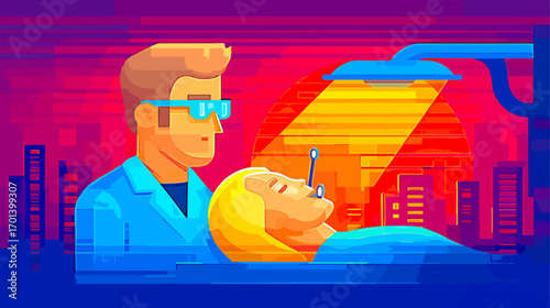 Person receiving procedure in modern setting