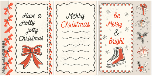 Vintage style christmas greeting cards with festive decorations and holiday wishes