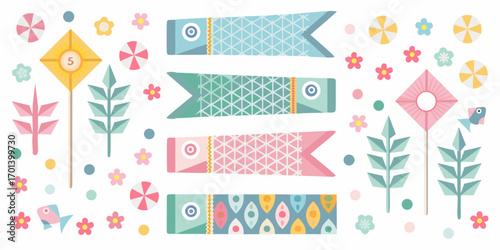 Colorful japanese koinobori carp streamers and festive decorations for children s day celebration