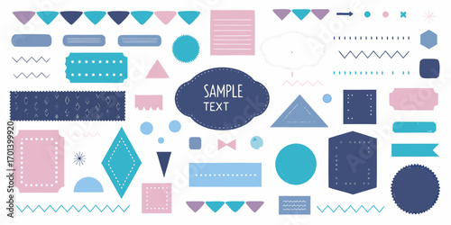 Collection of hand drawn decorative elements and frames in pastel colors for journaling and scrapbooking