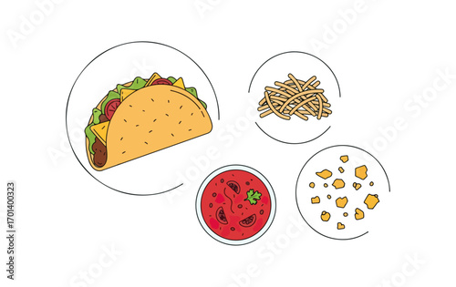 Taco salsa and toppings illustration