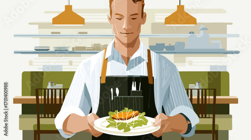 Restaurant chef serving dish