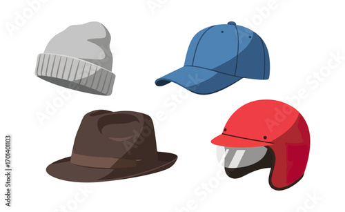 Various hats and headwear