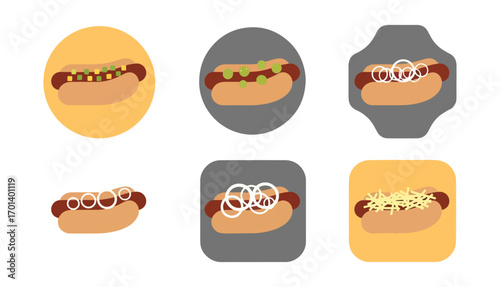 Various hot dogs with toppings
