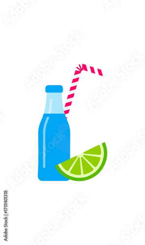 Blue drink bottle with lime and straw