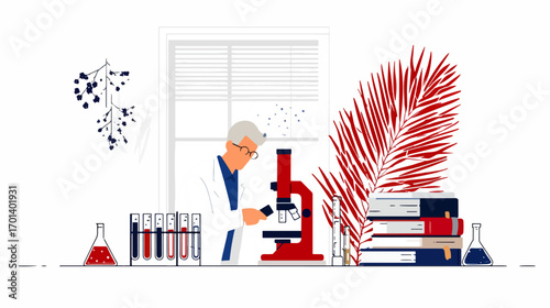 Scientist using microscope in laboratory setting