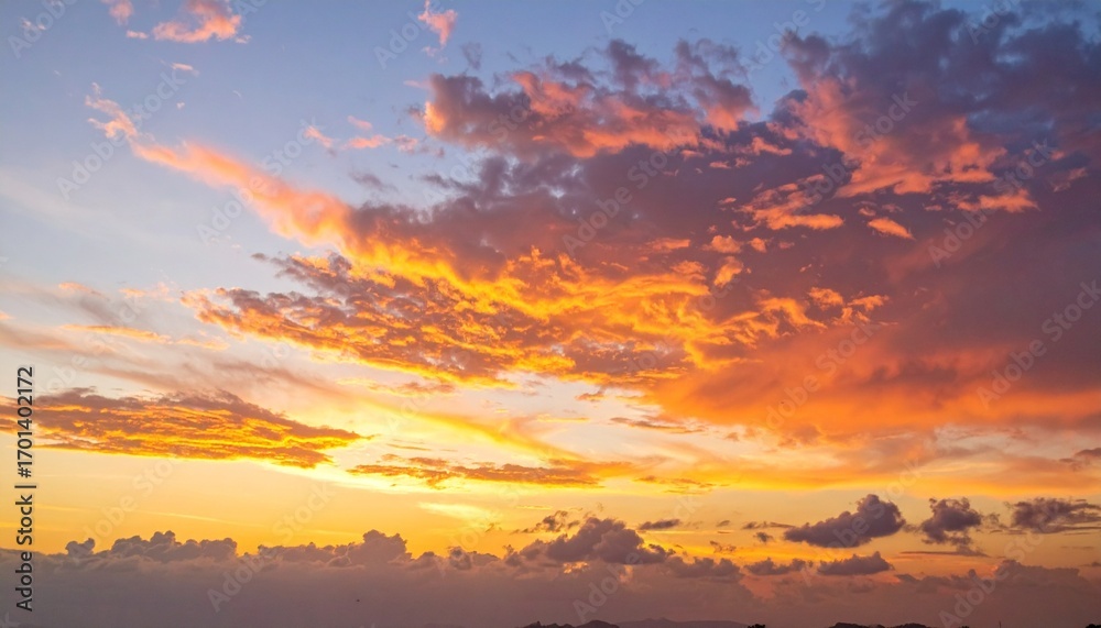 Obraz premium Dramatic Sunset Sky Orange Clouds over Horizon.