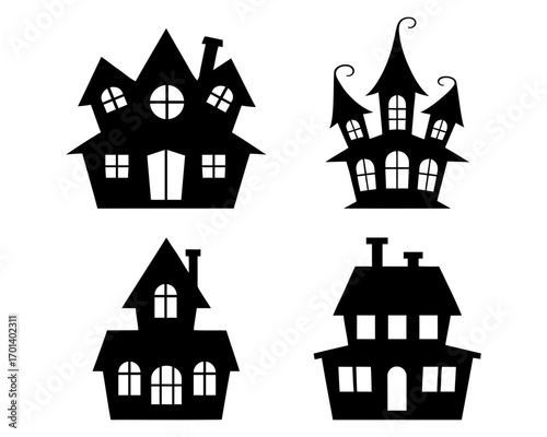 spooky silhouetted haunted houses for halloween. house icons set