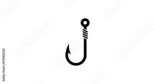 a simple black fishing hook isolated on white background