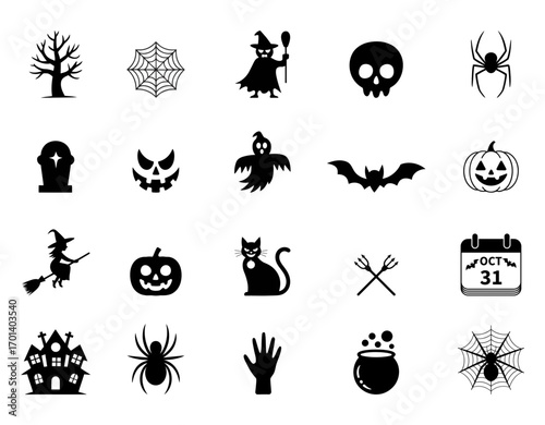 halloween icons set. Collection of spooky halloween icons and symbols