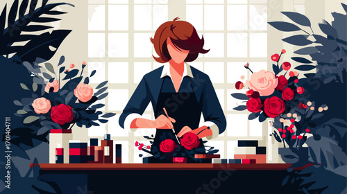 Woman arranging flowers in a floral shop