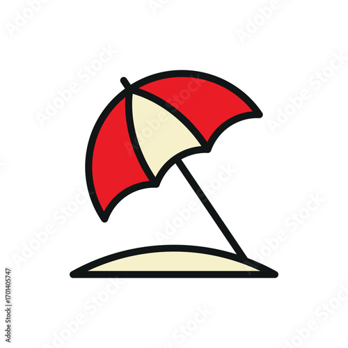 Beach umbrella icon in color with line for summer and outdoor design.