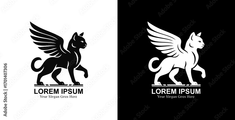 Obraz premium Winged cat logo design with modern style
