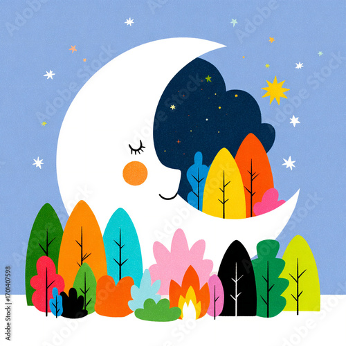 Moon - A white crescent with orange glow