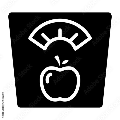 Healthy eating icon for world heart day - an apple on a scale symbolizing weight management and a balanced diet
