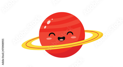 Adorable cartoon planet with cute face and yellow ring vector illustration for kids educational content