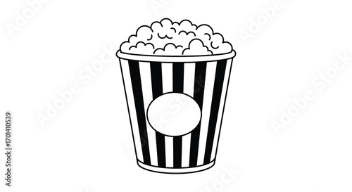 a black and white striped cup filled with popcorn