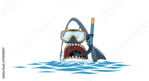 Pixel art shark wearing snorkel mask enjoying the ocean waves underwater adventure fun