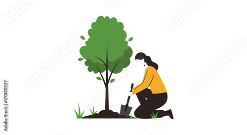 a woman planting a tree with care and dedication