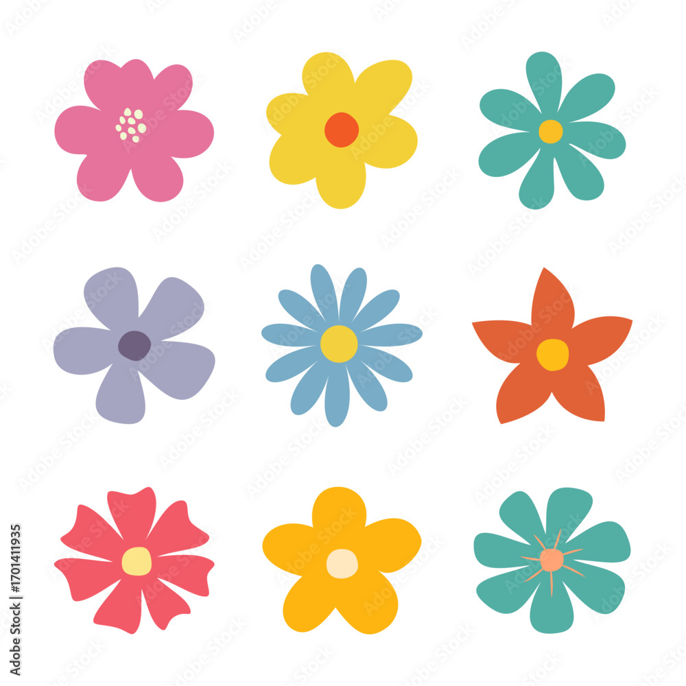 Fototapeta premium Colorful flower icon vector set. Hand-drawn abstract floral illustration.