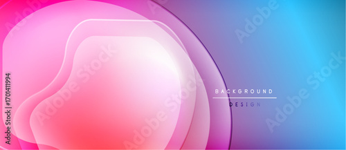 Abstract background features layered shapes, vibrant pinks, purples, blues. Gradient effect creates modern design element. Smooth transitions visible.