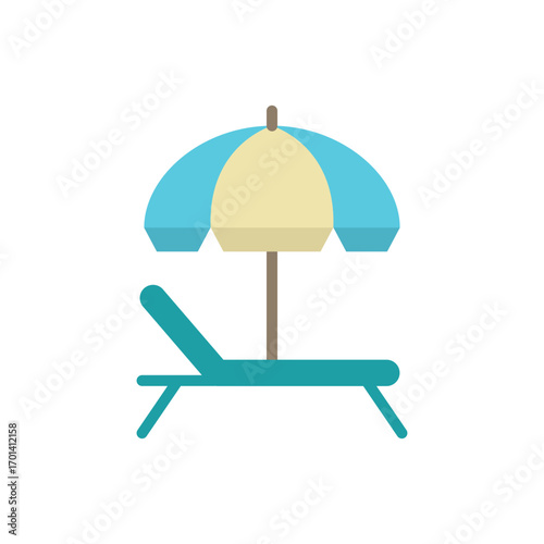 Beach umbrella with chair icon in color for seaside, resort, and vacation projects.