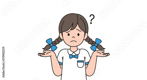 A young girl expresses confusion and uncertainty with a question mark overhead indicating doubt