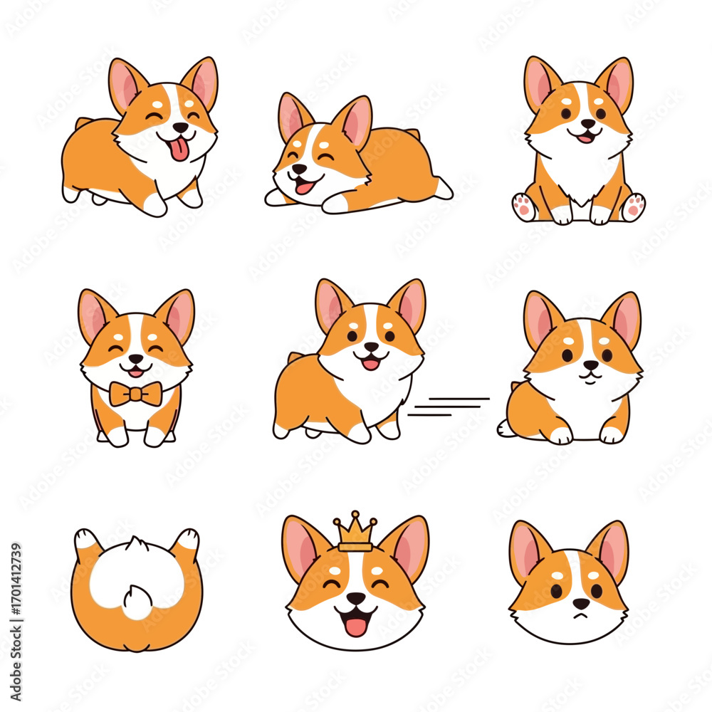 Obraz premium Cute Corgi Dog Cartoon Vector Illustration Pack