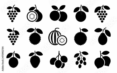 Vector art of collection of various fruits silhouette icons