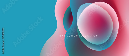 Abstract fluid shapes overlap, creating vibrant color gradients. Turquoise contrasts with pink, teal hues. Modern design element.